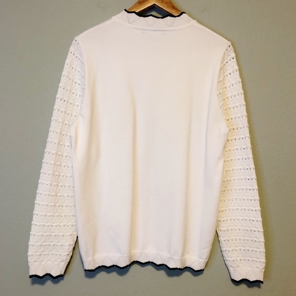 T Tahari Zigzag Trim & Eyelet SleeveSweater - M - Picture 3 of 8